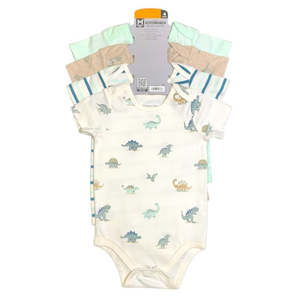 Green - Member's Mark Baby's Organic Cotton Bodysuits, 4 Pack, Long Sleeve, Snap